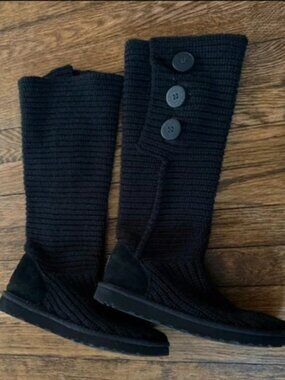 UGG Classic Cardy 5819 Black Knit Sweater Tall Boots Women's Size 8